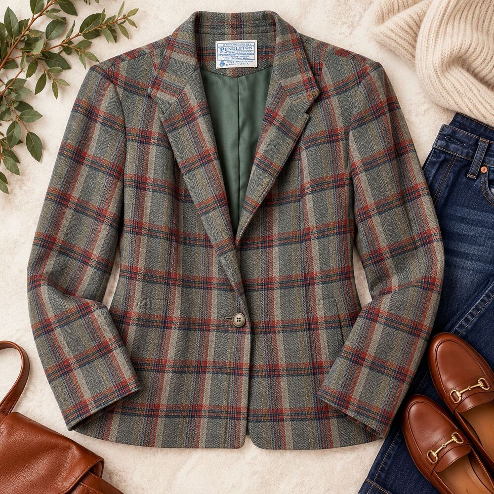 Pendleton 100% Virgin Wool Plaid Blazer Vintage Women's Wool Jacket